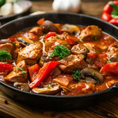 Gulasz węgierski z indyka z pieczarkami i papryką - przepis