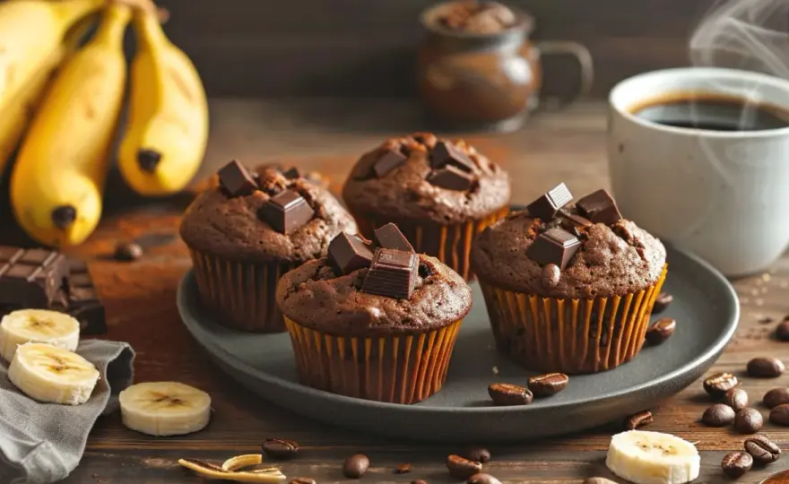 Muffiny z owocami i kakao: muffinki bananowo-czekoladowe - przepis
