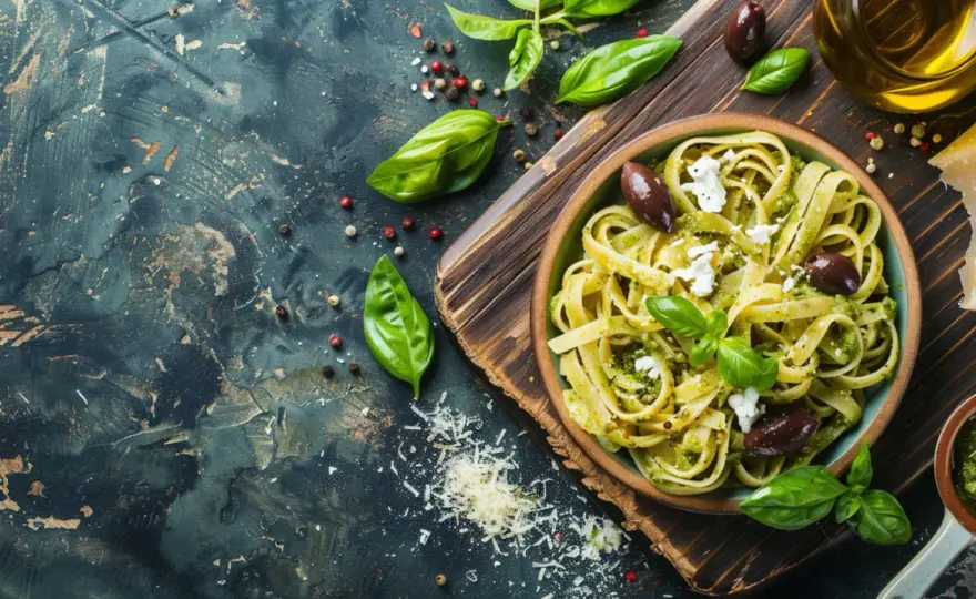 Smaki Grecji: makaron z pesto, fetą i oliwkami - przepis