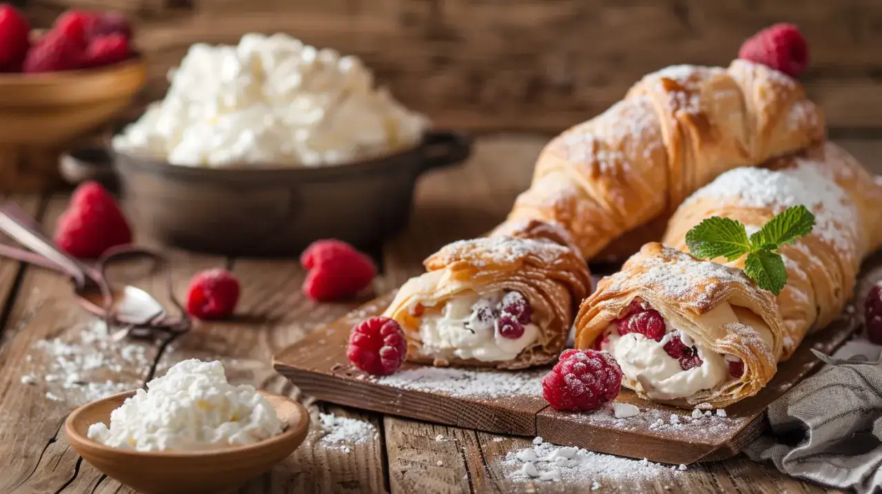 Zdjęcie Kruche rogaliki lub rolada z kremem mascarpone - słodkie przysmaki